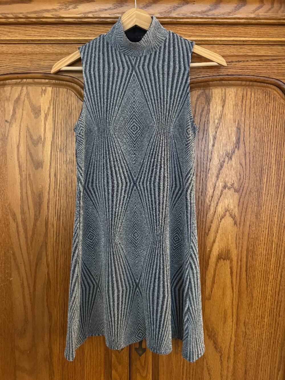 BeBop Black and Silver Sleeveless Mock Neck Fit-and-Flare Dress